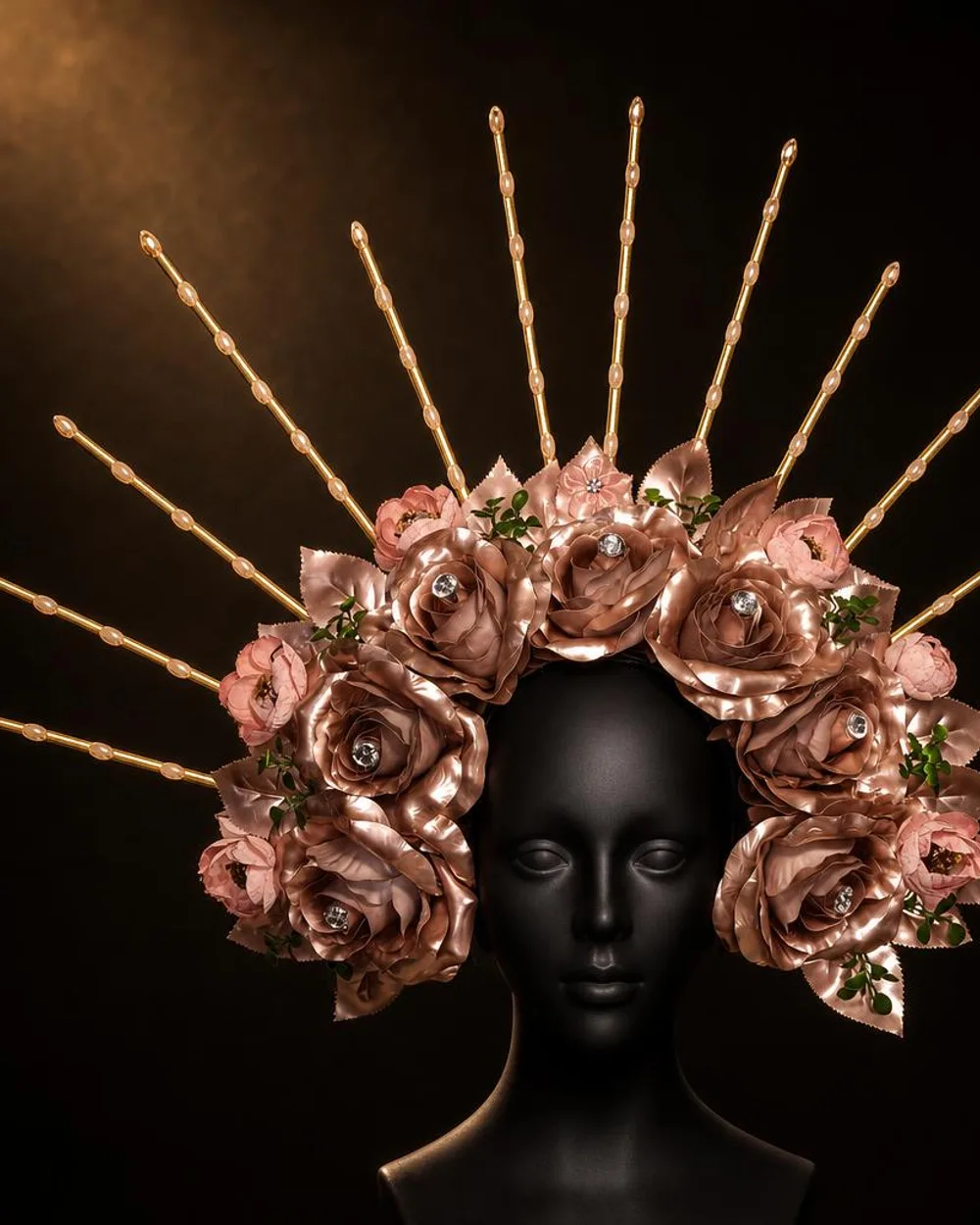 Rosas Champán: corona dorada con rosas color champán